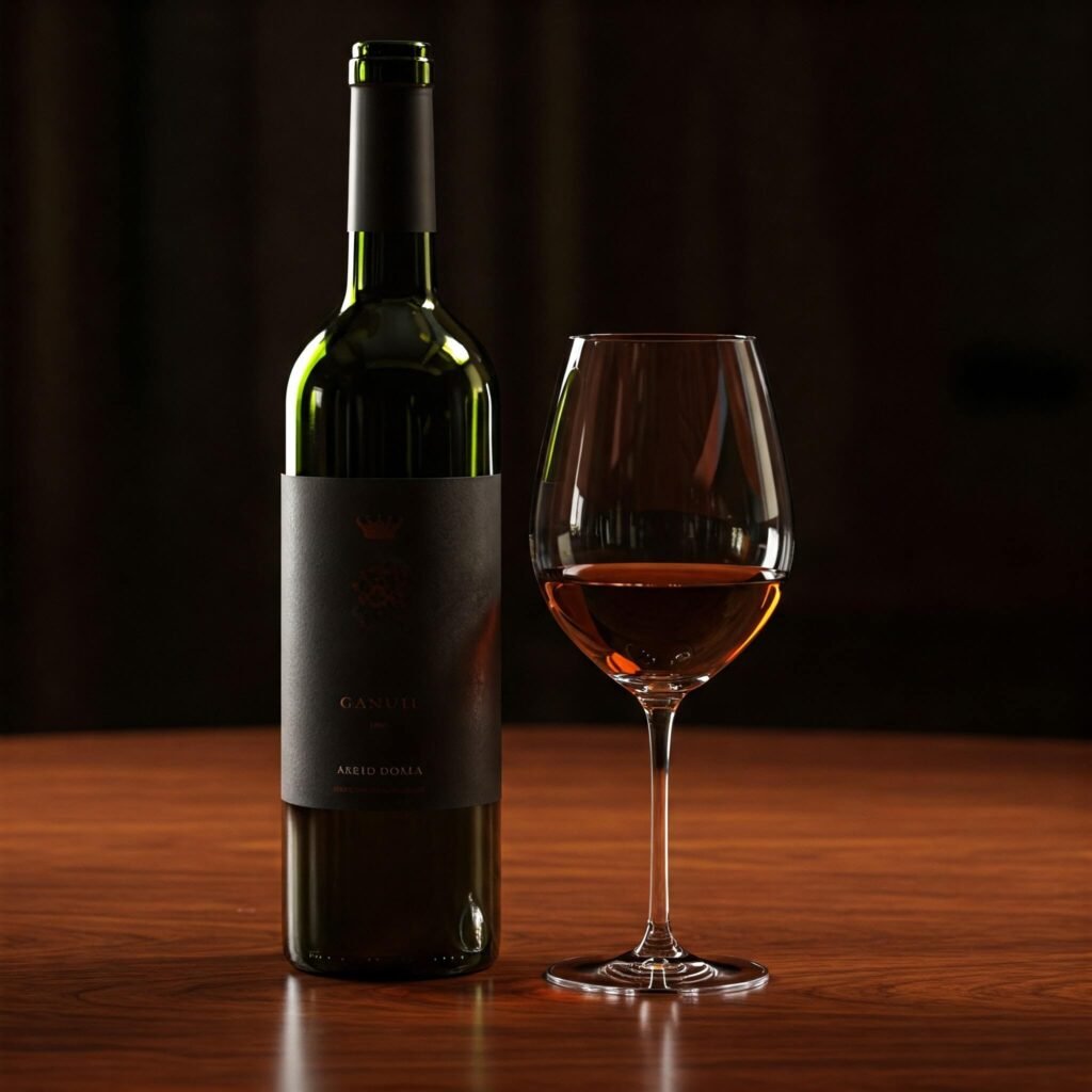 Wine bottle and glass