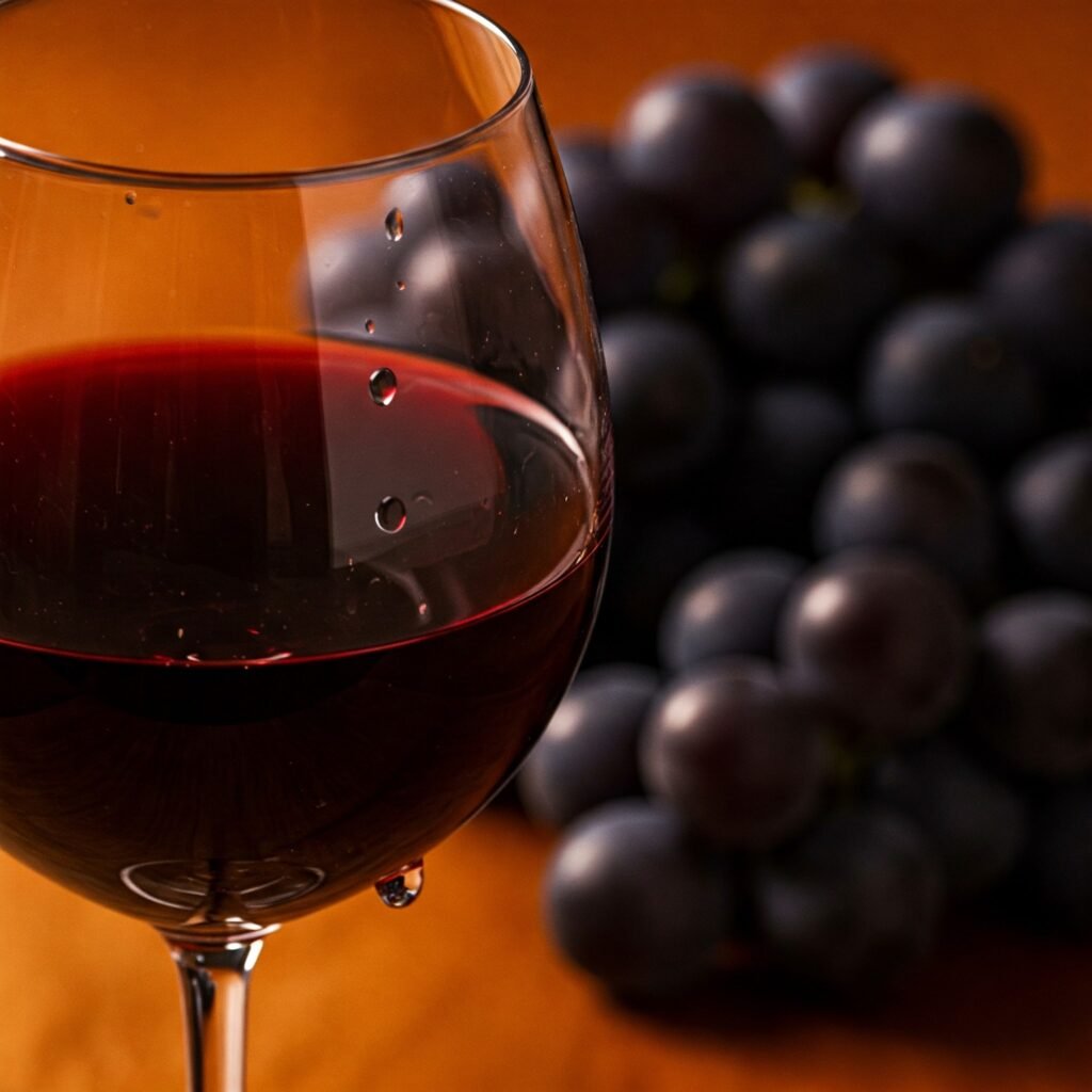Healthy red wine with grapes