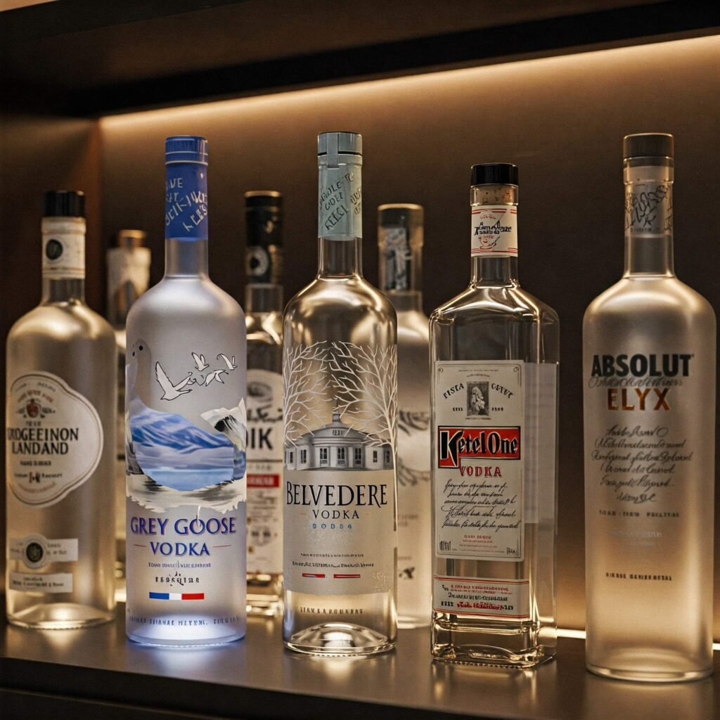 Top shelf vodka bottles